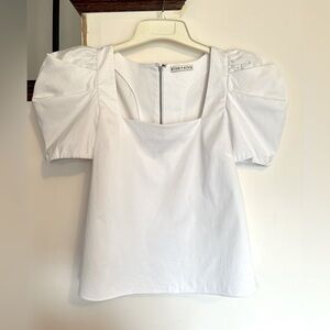 Alice + Olivia White Puff Sleeve Top